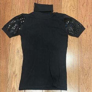 Black Sequin Sleeve Turtleneck Top